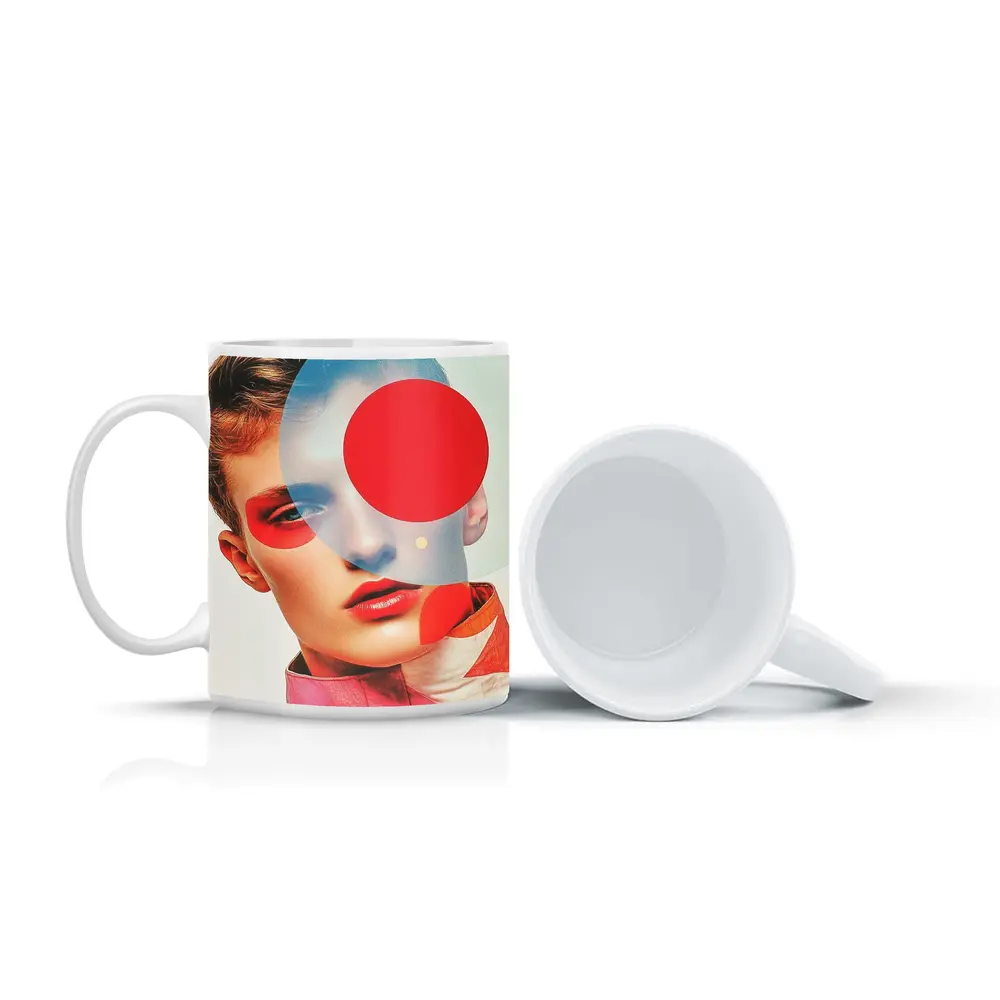 Fashion Portrait Collage Art Red Geometric – Mugs