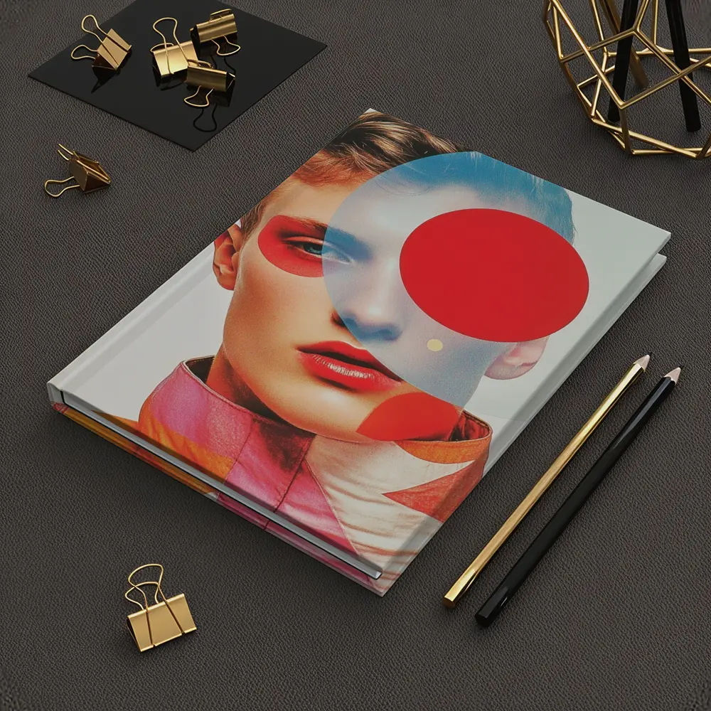 Fashion Portrait Collage Art Red Geometric – Notebooks