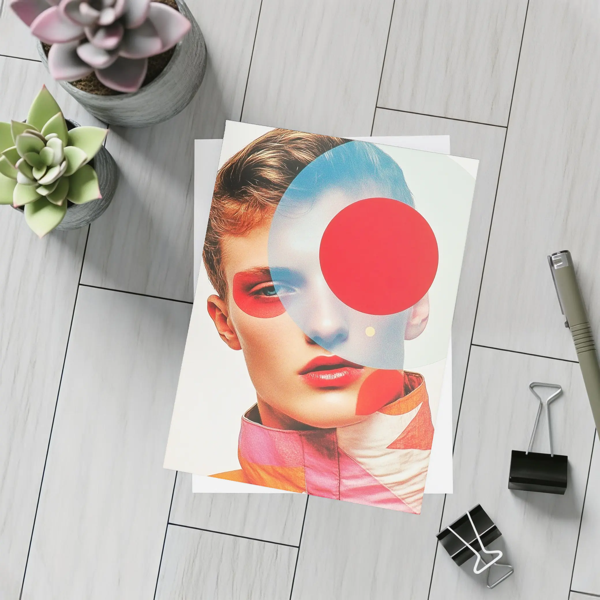 Fashion Portrait Collage Art Red Geometric – Postcards