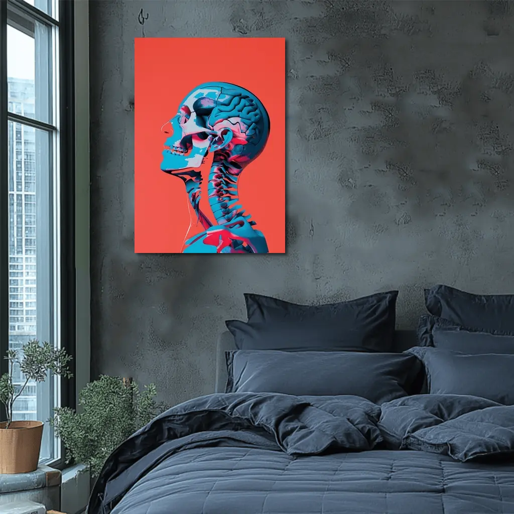 Human Skull Brain Anatomy Red Background – Wall Art