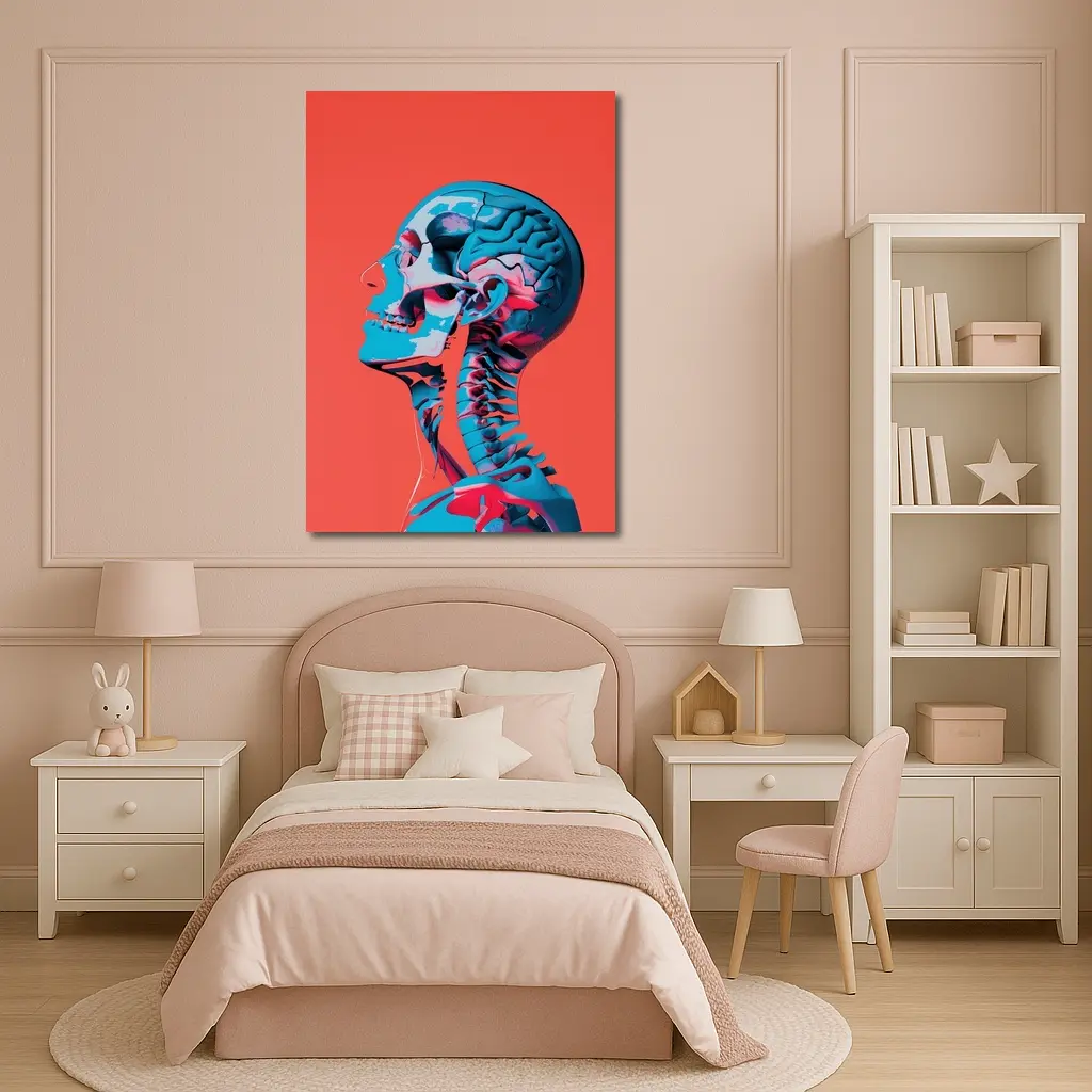 Human Skull Brain Anatomy Red Background – Wall Art