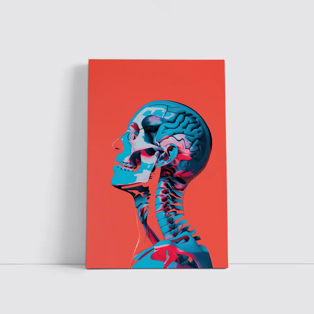 Human Skull Brain Anatomy Red Background – Wall Art