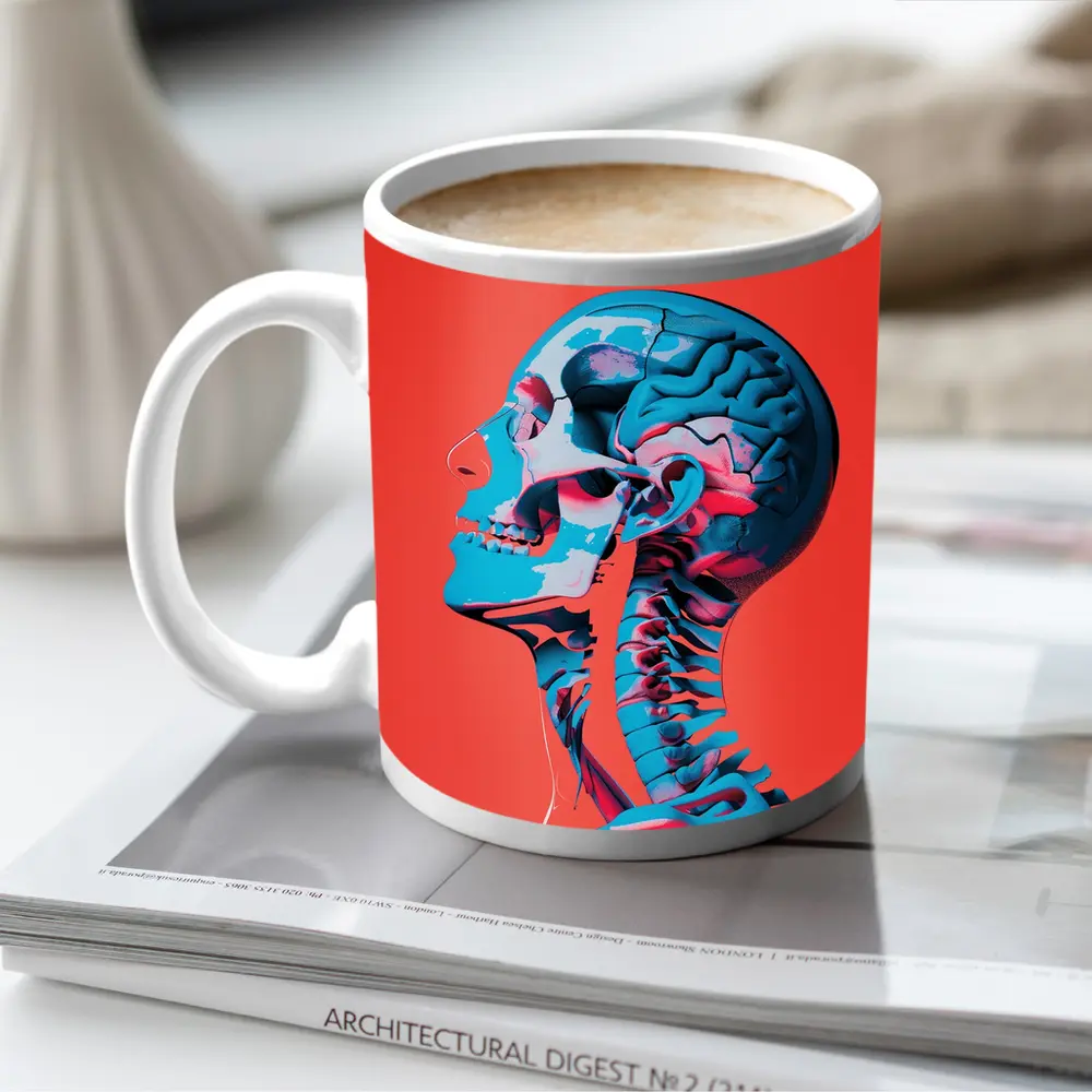 Human Skull Brain Anatomy Red Background – Mugs