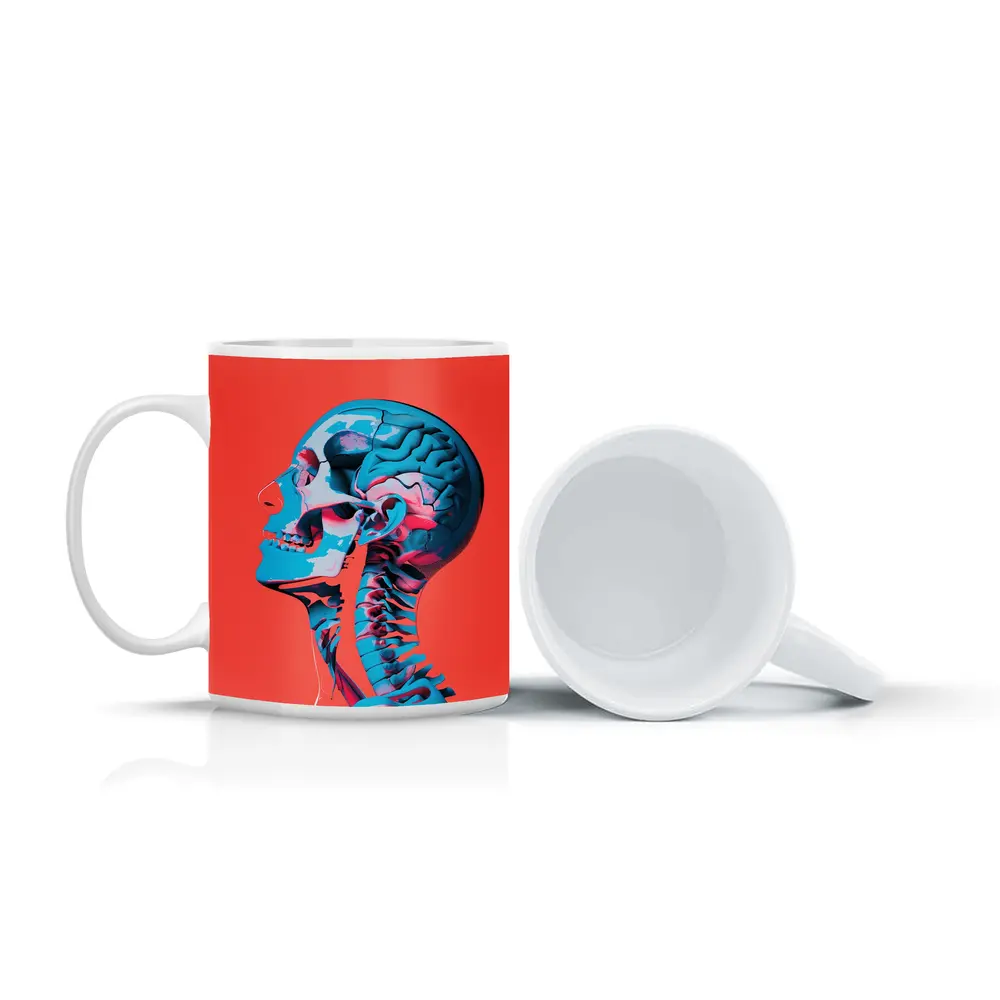 Human Skull Brain Anatomy Red Background – Mugs