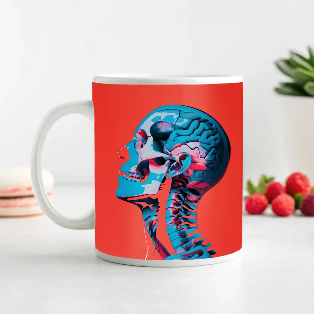 Human Skull Brain Anatomy Red Background – Mugs