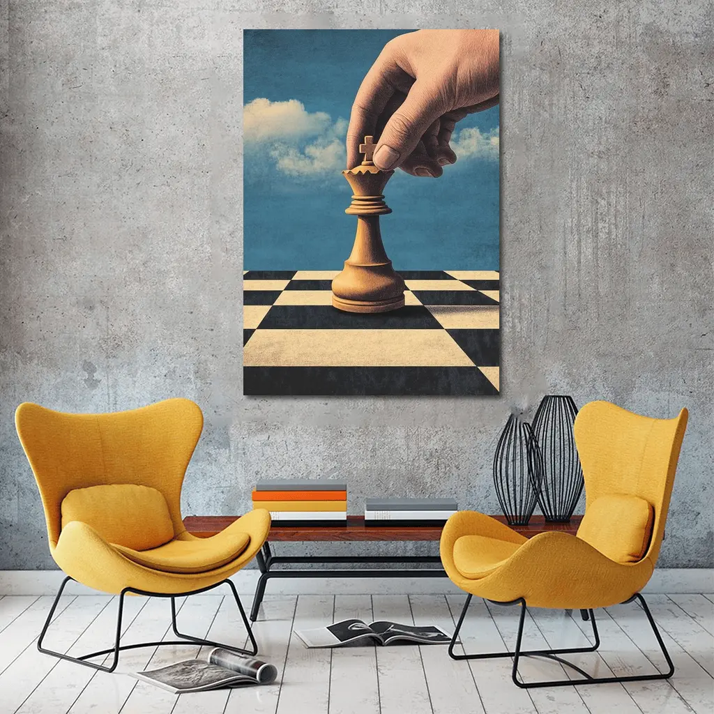 Hand Moving King Chess Piece Blue Sky – Wall Art