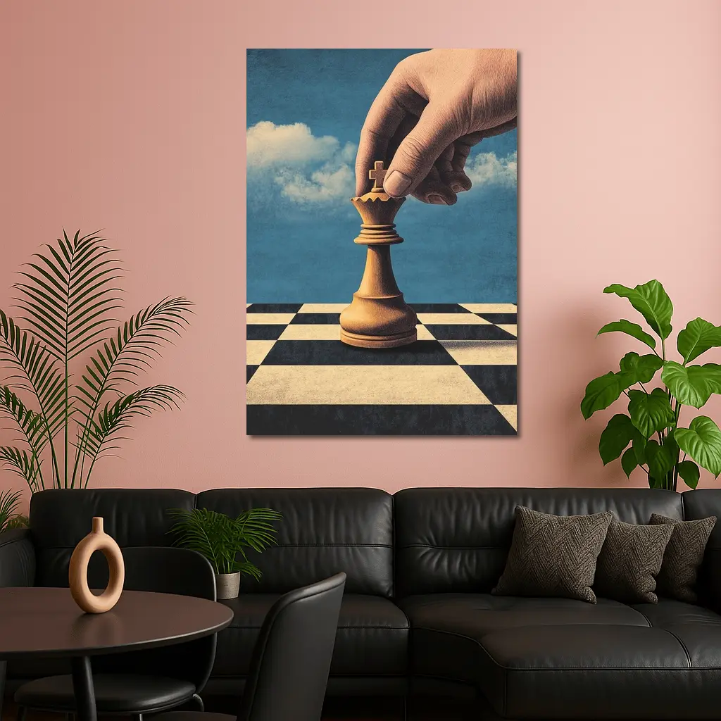 Hand Moving King Chess Piece Blue Sky – Wall Art