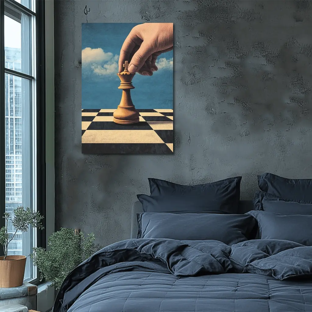 Hand Moving King Chess Piece Blue Sky – Wall Art