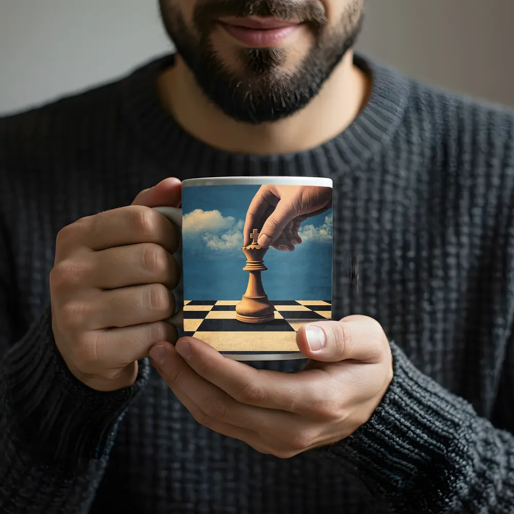 Hand Moving King Chess Piece Blue Sky – Mugs