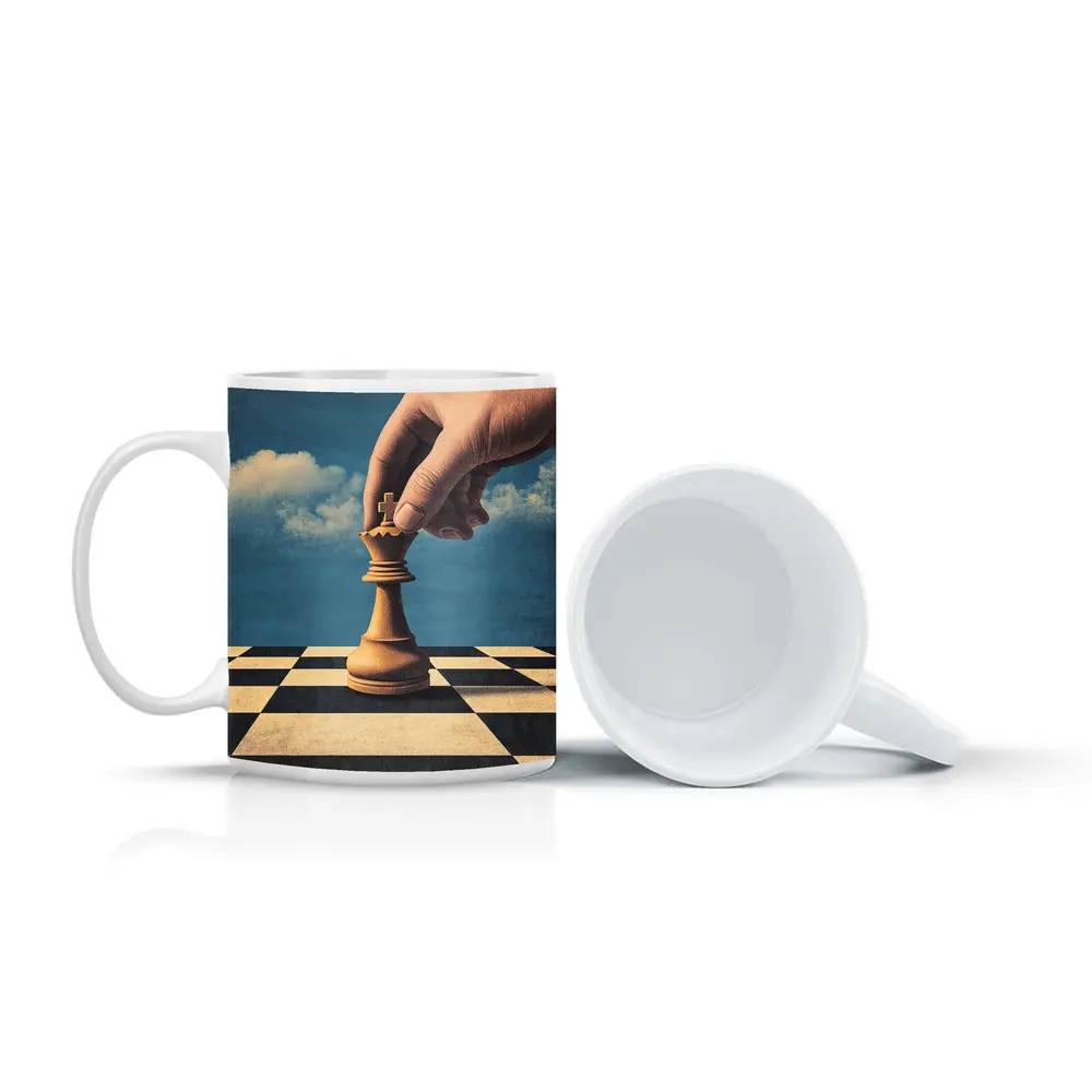 Hand Moving King Chess Piece Blue Sky – Mugs