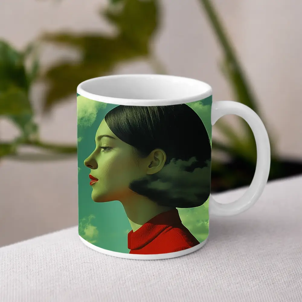 Woman Profile Surreal Sky Clouds Art – Mugs