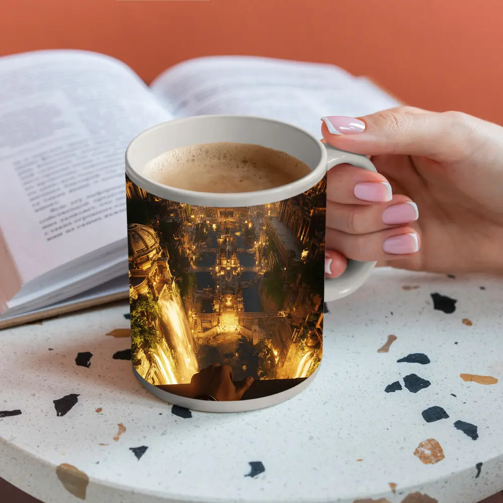 Ancient Golden City Fantasy Aerial View – Mugs