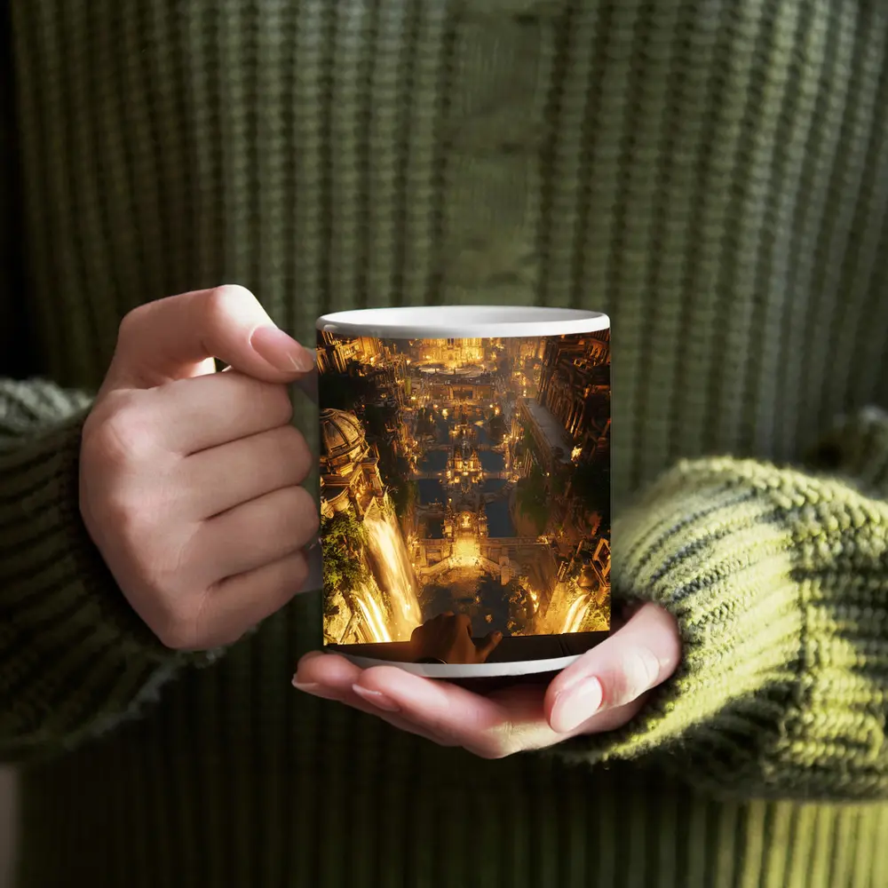 Ancient Golden City Fantasy Aerial View – Mugs