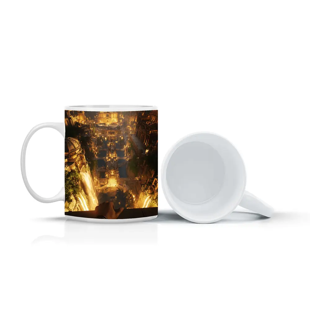 Ancient Golden City Fantasy Aerial View – Mugs