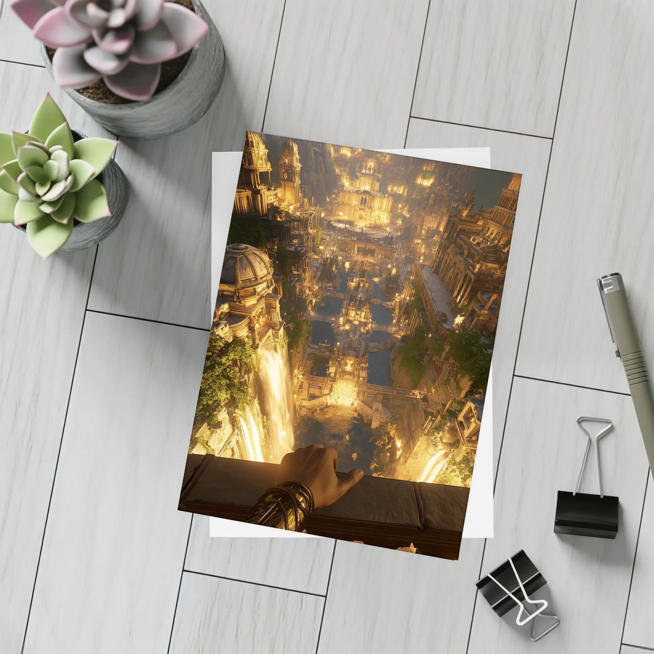Ancient Golden City Fantasy Aerial View – Postcards