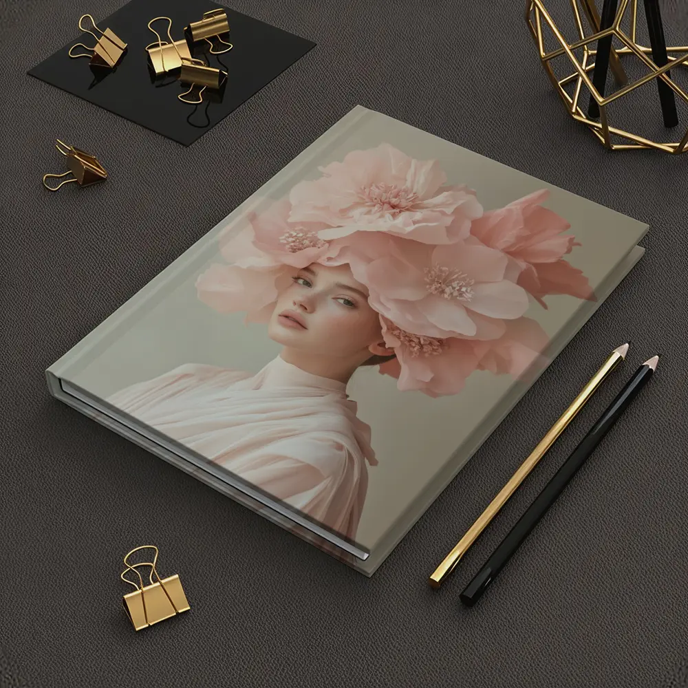 Woman With Pink Floral Headdress Soft Background – Notebooks
