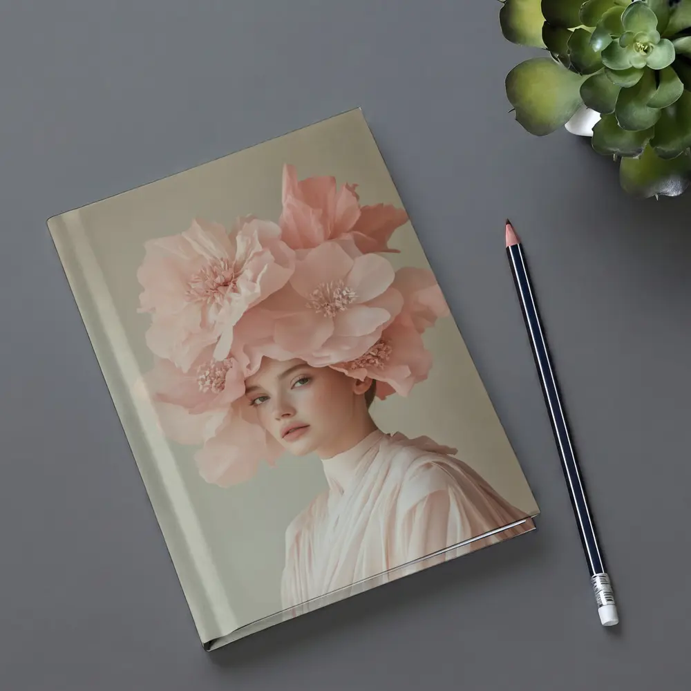 Woman With Pink Floral Headdress Soft Background – Notebooks