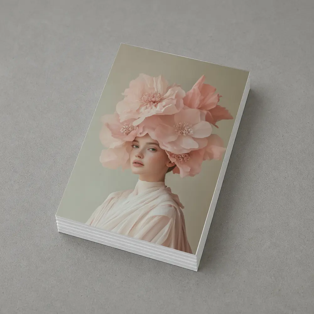 Woman With Pink Floral Headdress Soft Background – Postcards