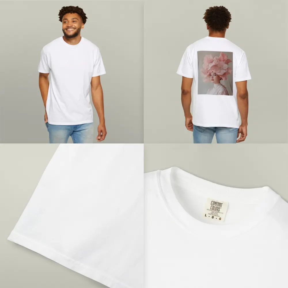Woman With Pink Floral Headdress Soft Background – T-Shirts