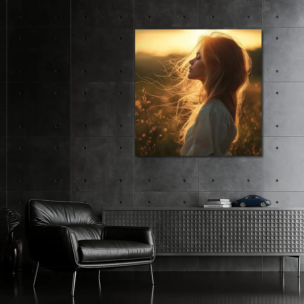 Red Hair Woman Golden Sunset Field – Wall Art