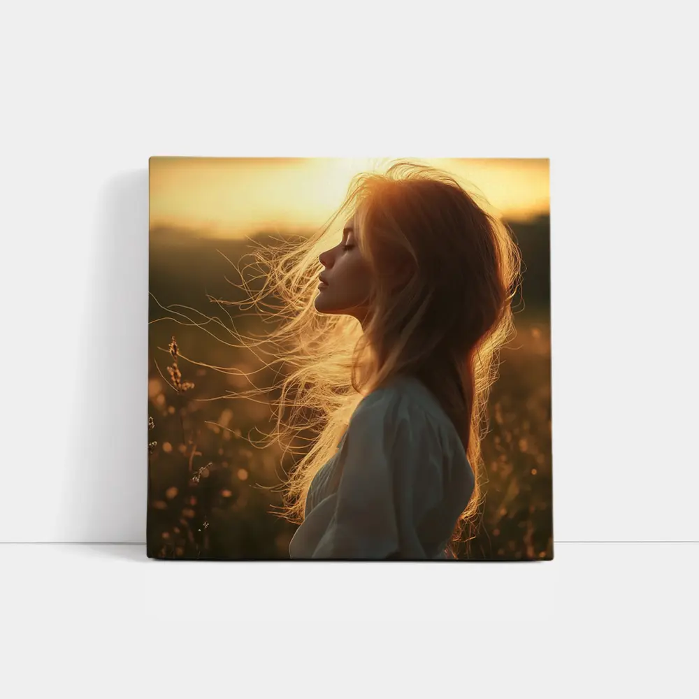 Red Hair Woman Golden Sunset Field – Wall Art