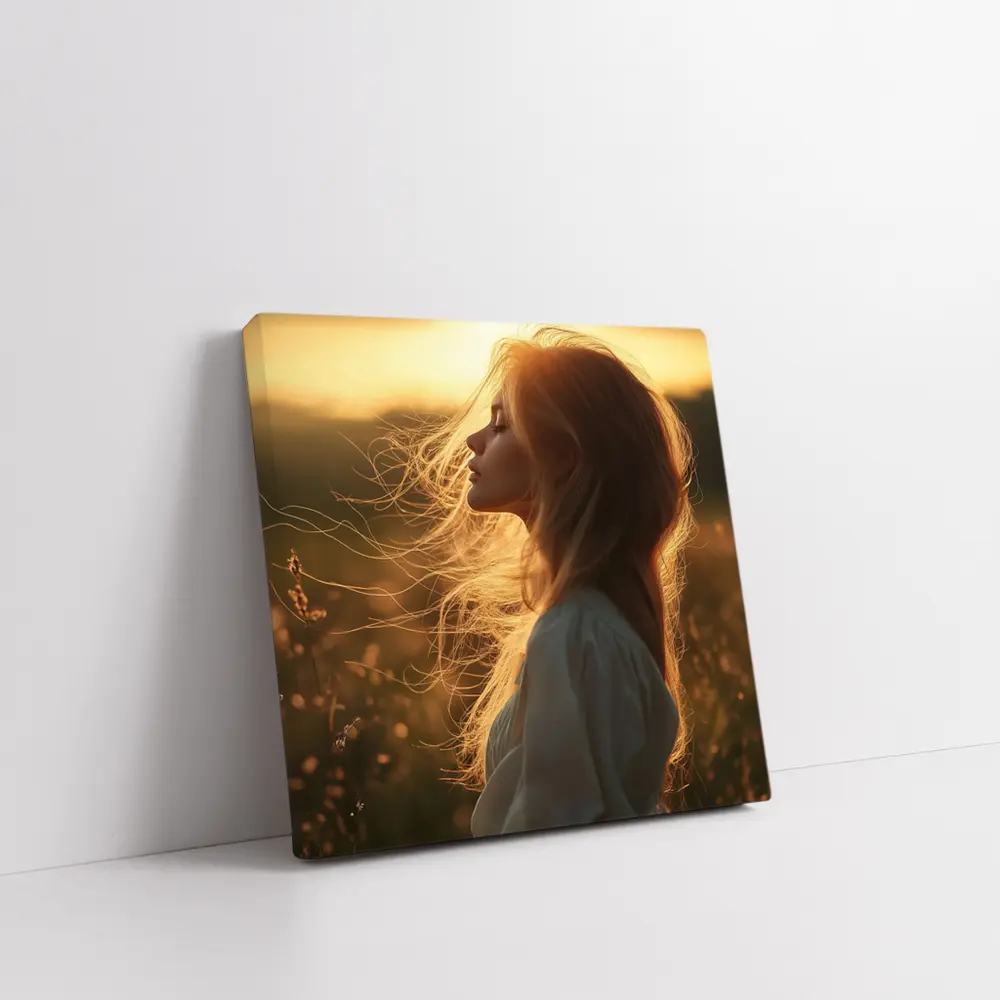 Red Hair Woman Golden Sunset Field – Wall Art