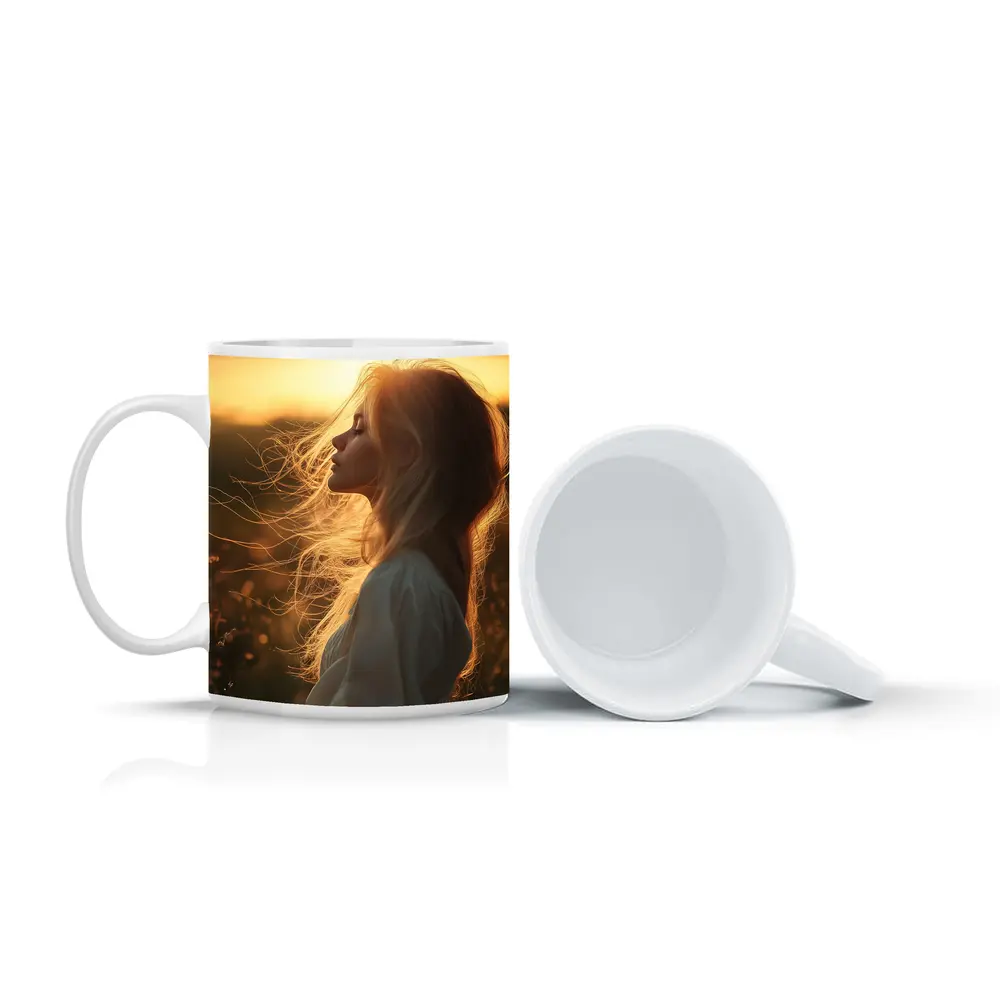 Red Hair Woman Golden Sunset Field – Mugs