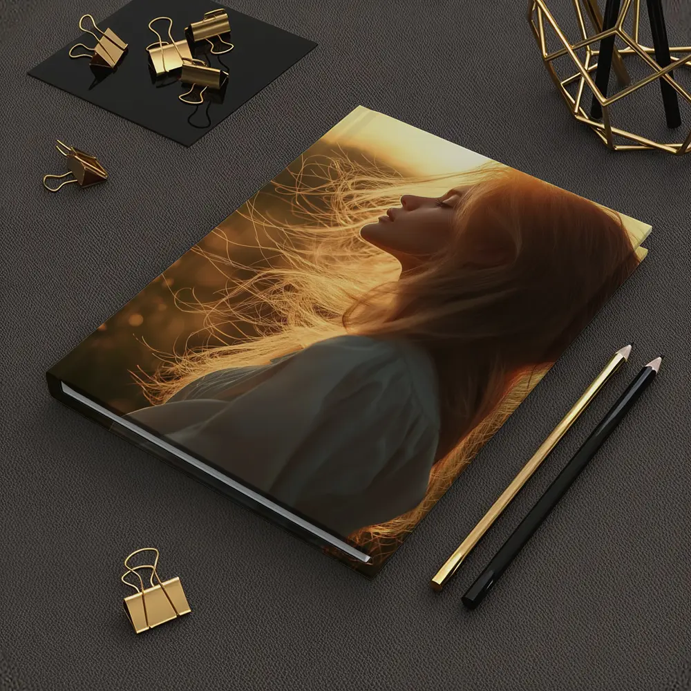 Red Hair Woman Golden Sunset Field – Notebooks