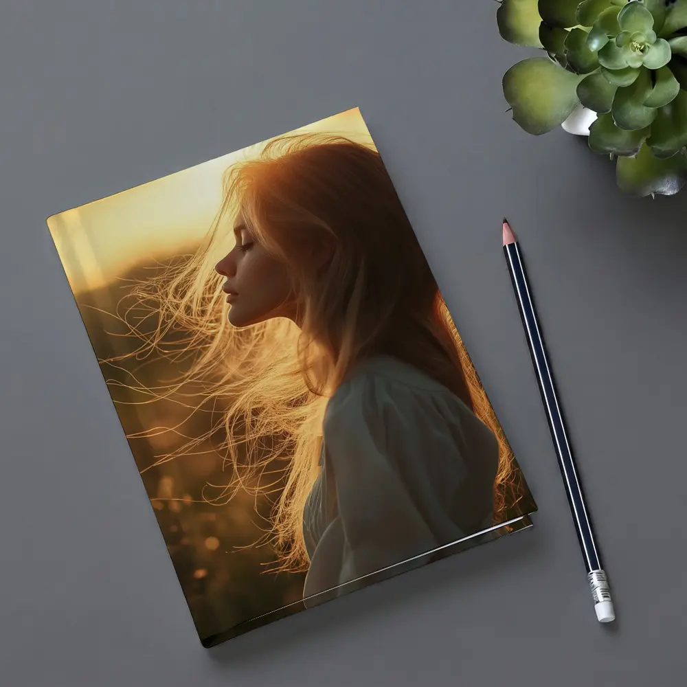 Red Hair Woman Golden Sunset Field – Notebooks