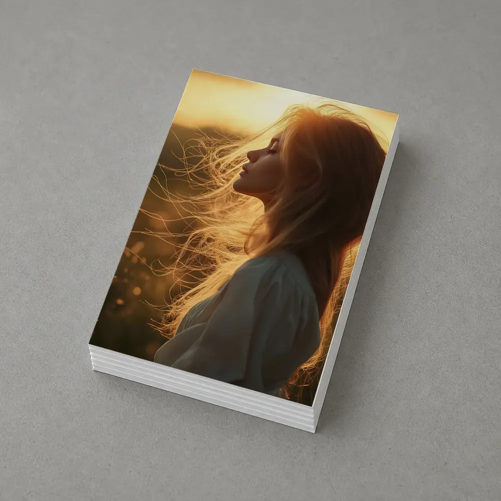 Red Hair Woman Golden Sunset Field – Postcards