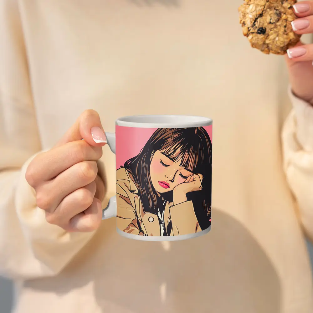 Dreamy Anime Girl Pink Pop Art – Mugs
