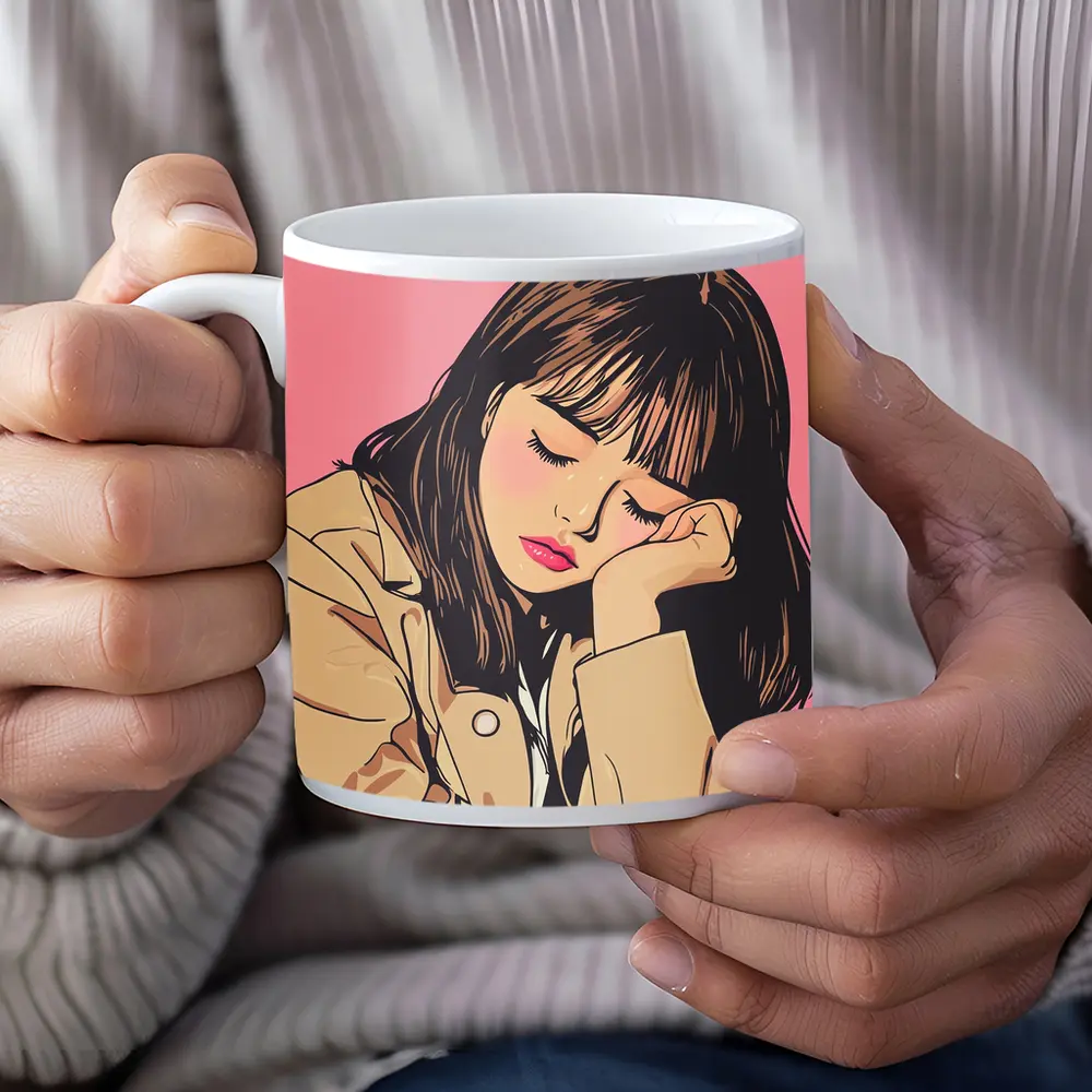 Dreamy Anime Girl Pink Pop Art – Mugs