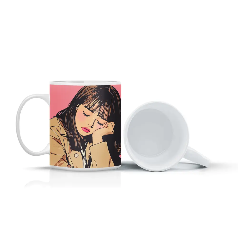 Dreamy Anime Girl Pink Pop Art – Mugs