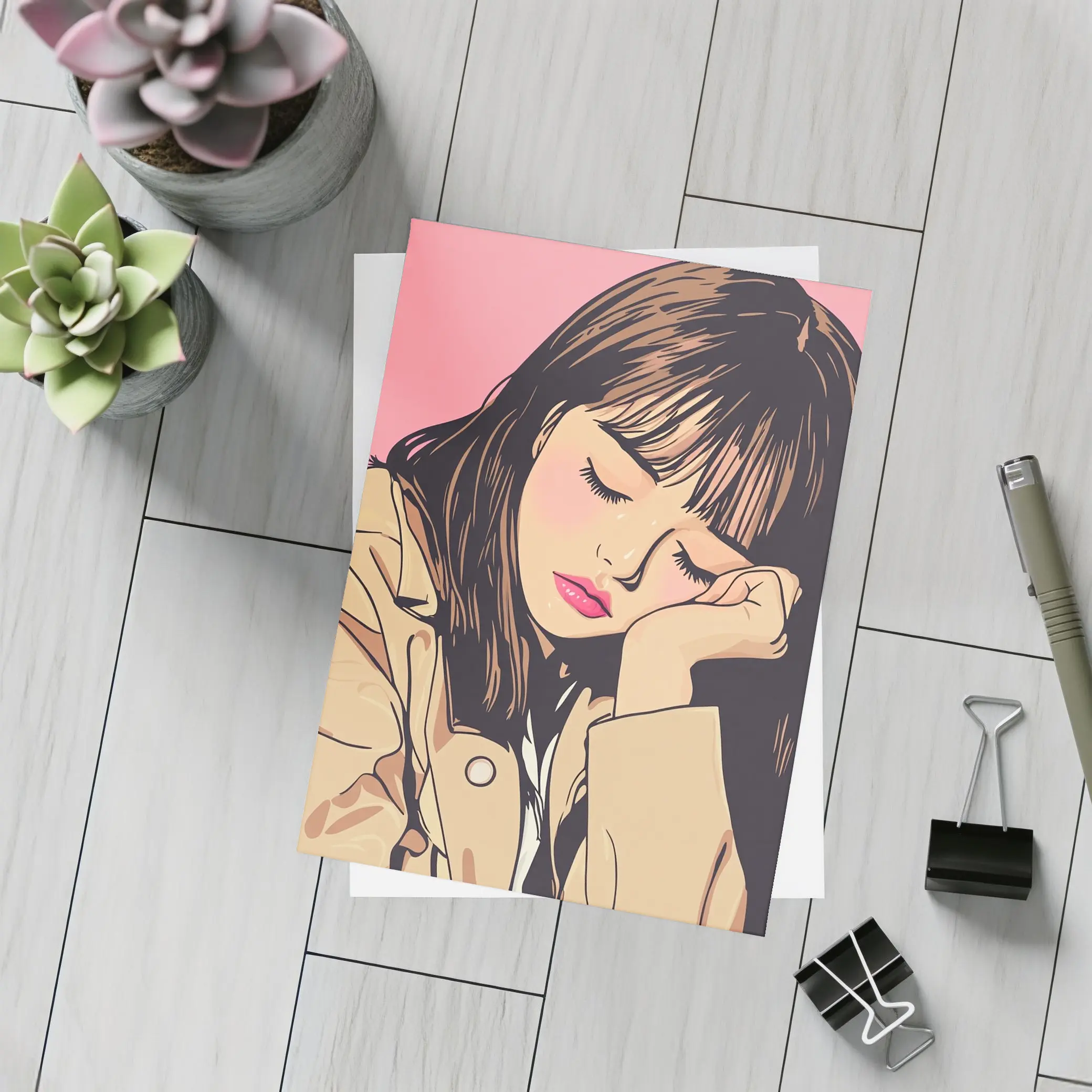 Dreamy Anime Girl Pink Pop Art – Postcards