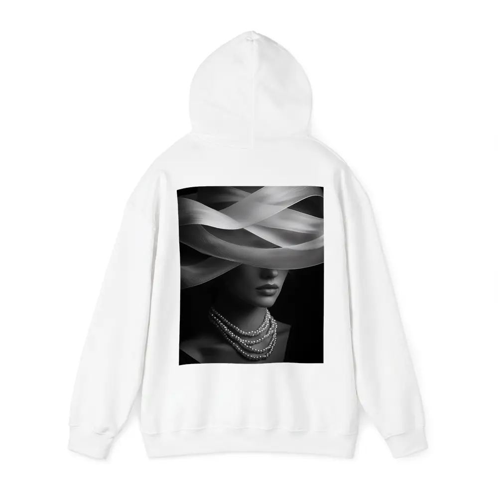 Elegant Woman Pearl Necklace Wide Hat Black – Hoodies