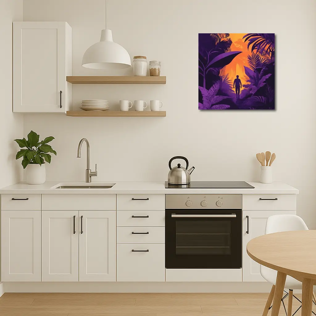 Man Silhouette Walking Through Purple Jungle – Wall Art