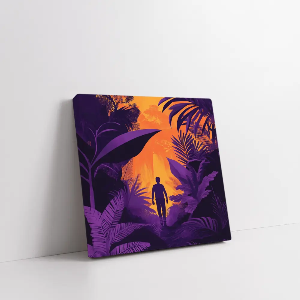 Man Silhouette Walking Through Purple Jungle – Wall Art