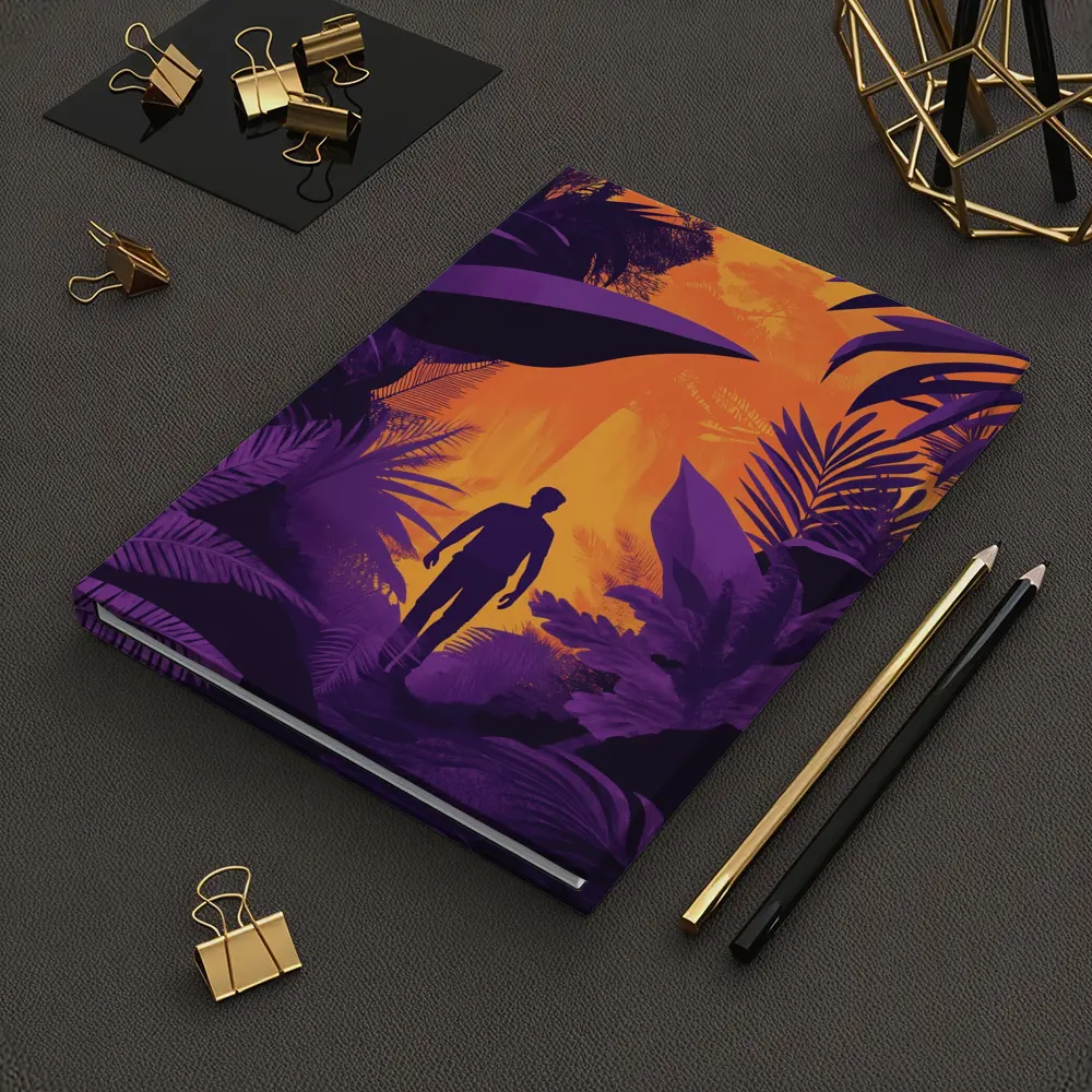 Man Silhouette Walking Through Purple Jungle – Notebooks