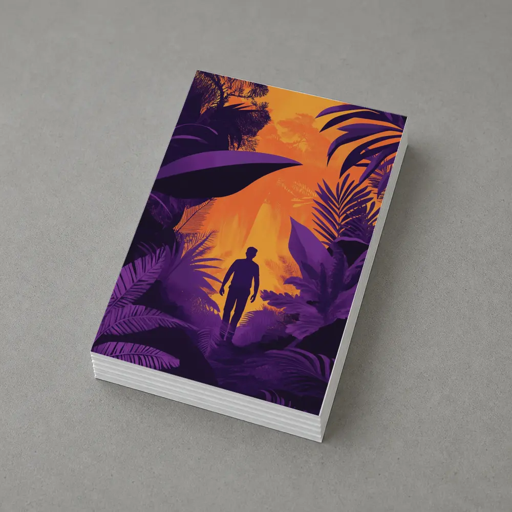 Man Silhouette Walking Through Purple Jungle – Postcards