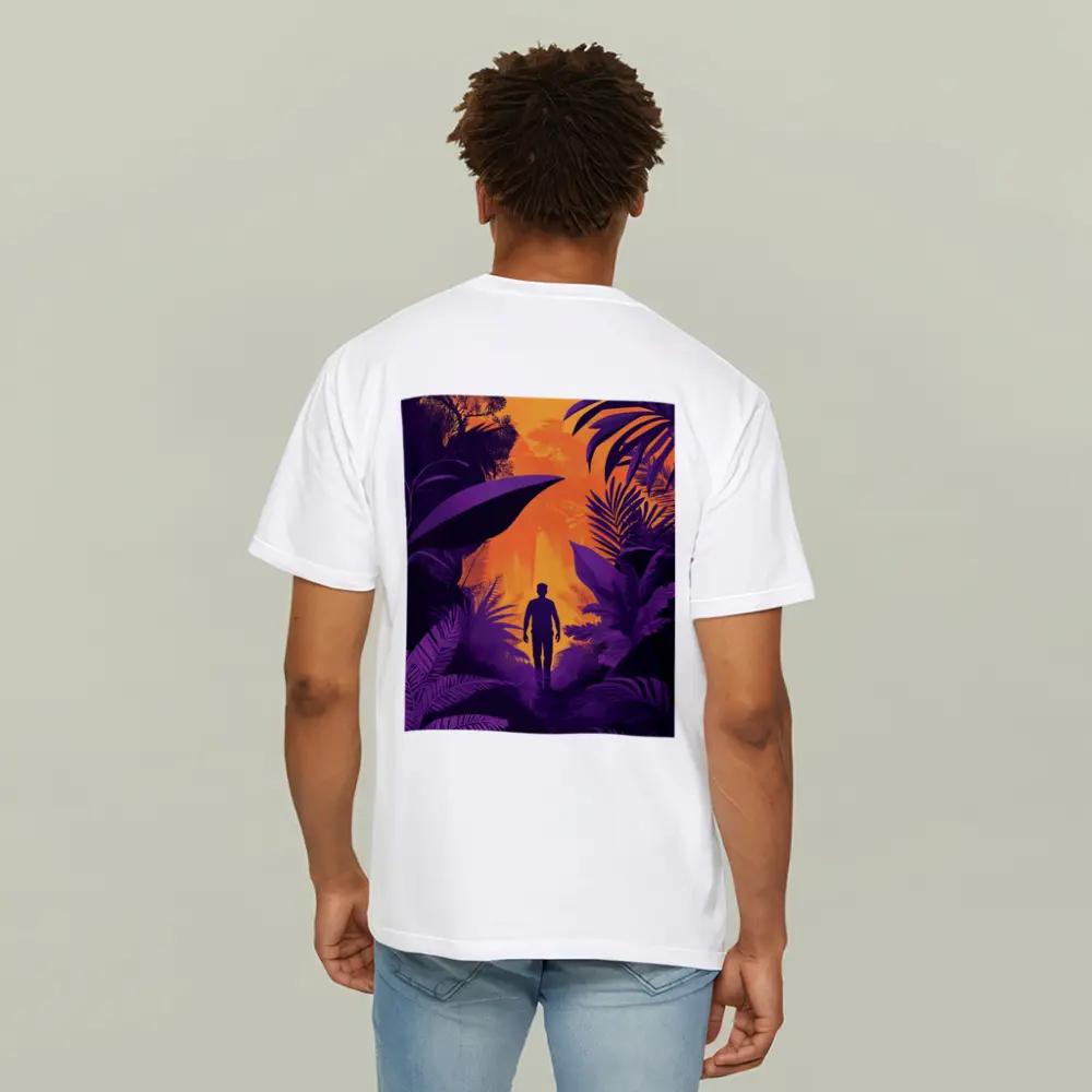 Man Silhouette Walking Through Purple Jungle – T-Shirts