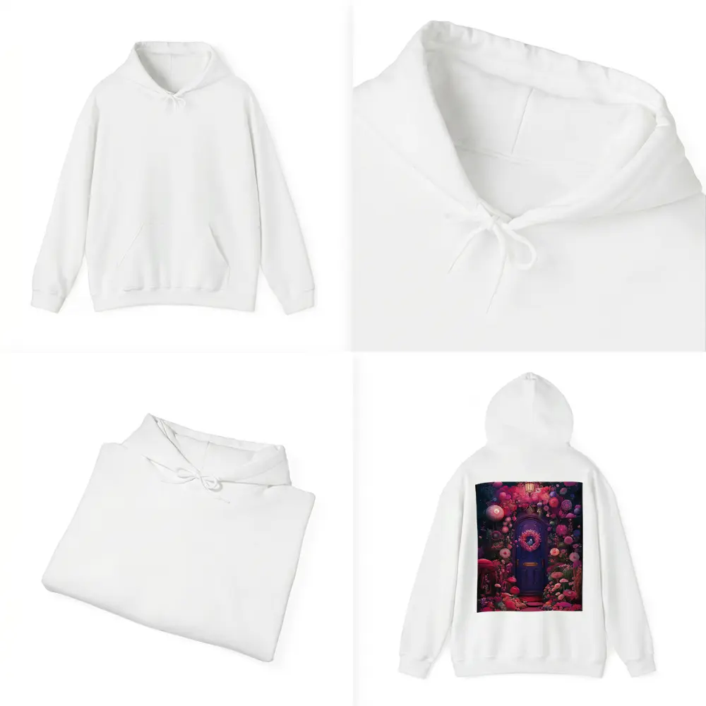 Purple Door Surrounded By Magical Fantasy Flowers – Hoodies
