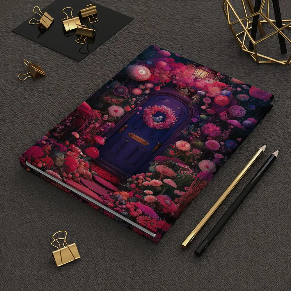 Purple Door Surrounded By Magical Fantasy Flowers – Notebooks