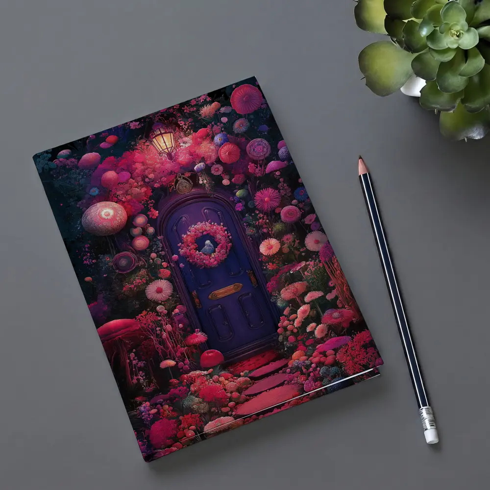 Purple Door Surrounded By Magical Fantasy Flowers – Notebooks