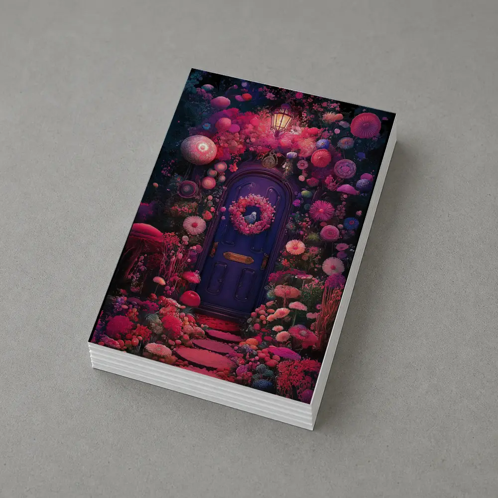 Purple Door Surrounded By Magical Fantasy Flowers – Postcards