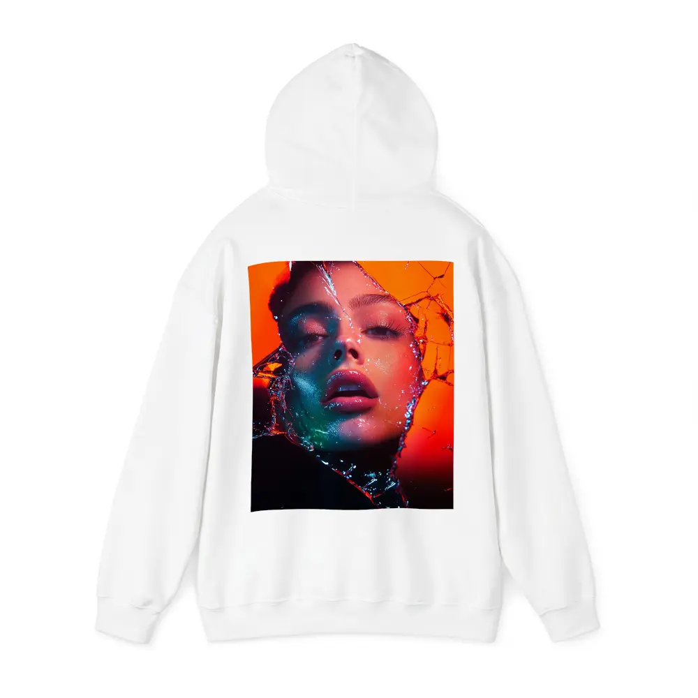 Woman Face Shattered Glass Orange Neon – Hoodies