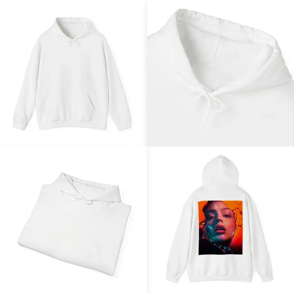Woman Face Shattered Glass Orange Neon – Hoodies