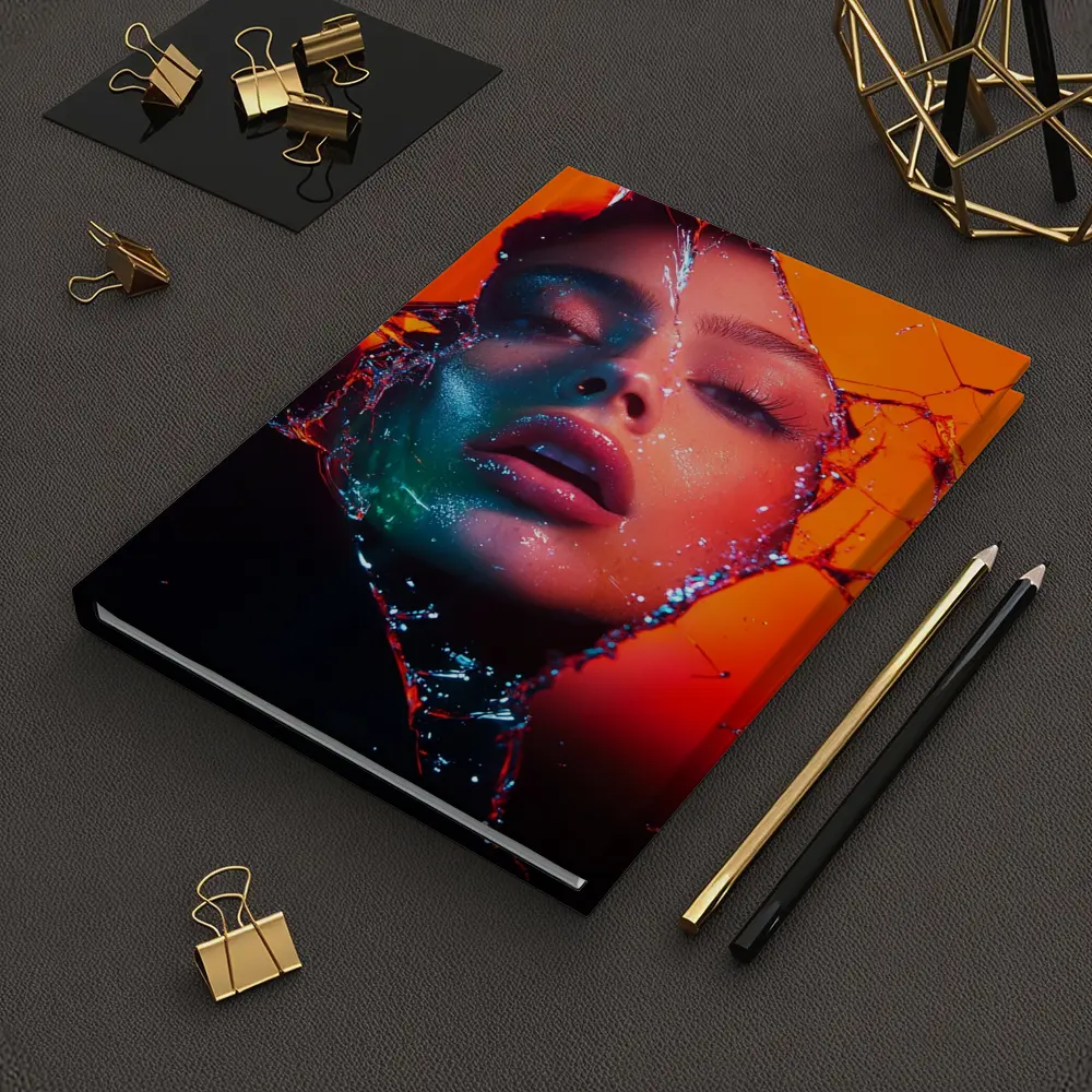 Woman Face Shattered Glass Orange Neon – Notebooks