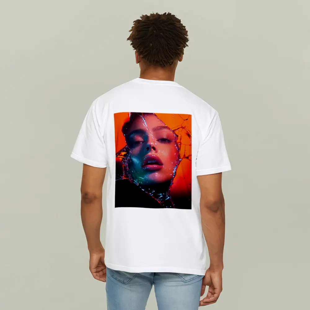 Woman Face Shattered Glass Orange Neon – T-Shirts