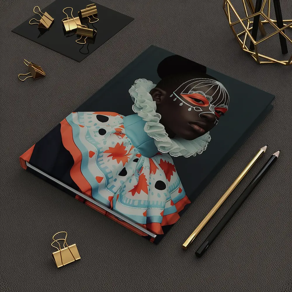 Fashion Portrait Woman Ornate Mask Gray Background – Notebooks