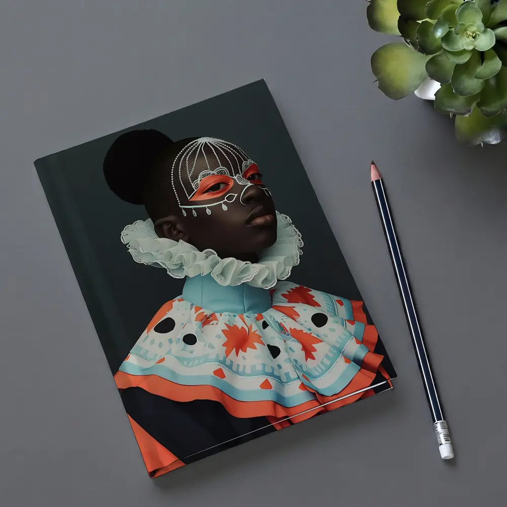 Fashion Portrait Woman Ornate Mask Gray Background – Notebooks